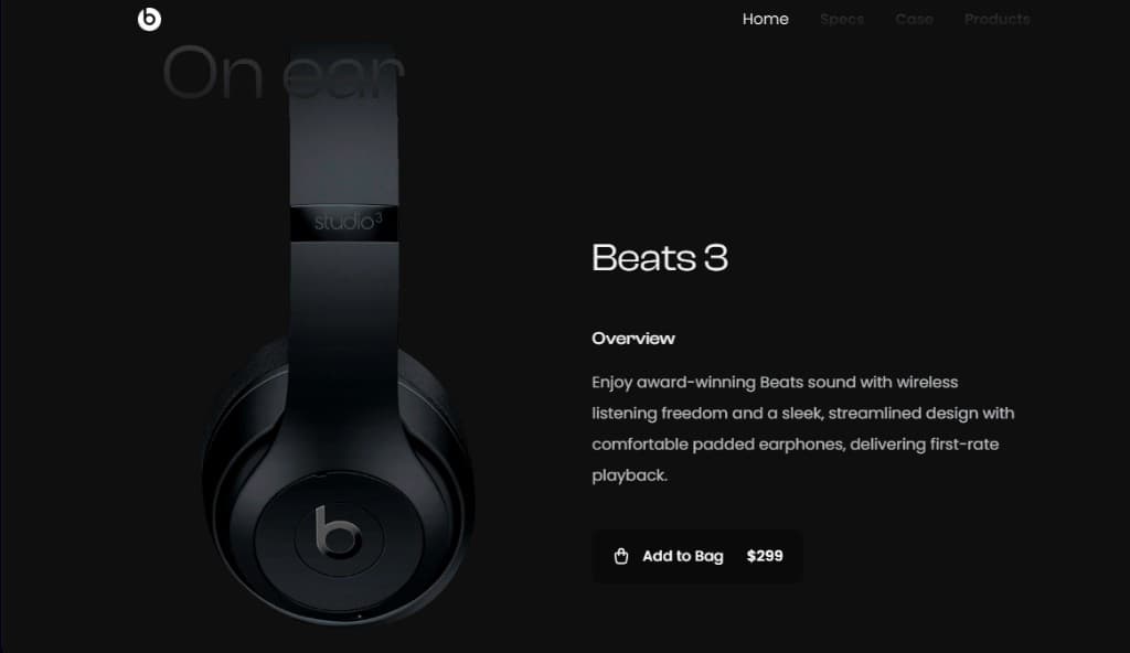 Landing page for et høretelefon-brand